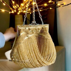 v i n t a g e :: Glam Beaded Draped Gatsby Satin Clutch Purse